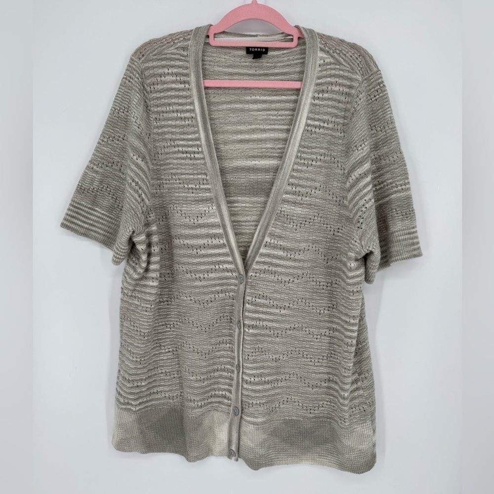 Torrid Women's Taupe Knit Neutral Winter Short Sleeve Sweater Cardigan Size 3X
